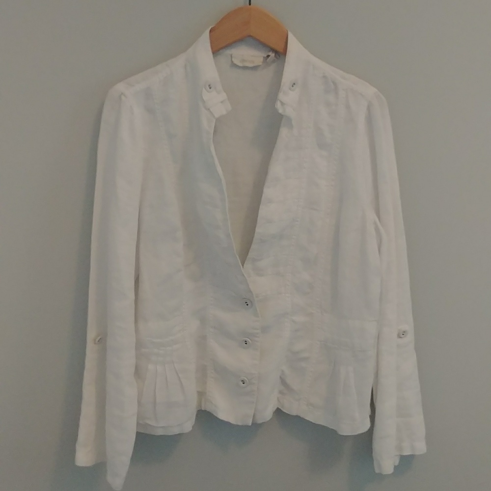 Chico's Pleated 100% Linen Shirt Jacket